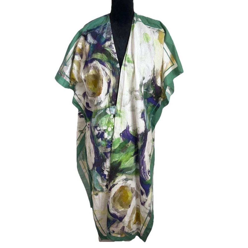 Kate & Mallory Poncho Womens O/S Multicolor Floral Artsy Kimono Cotton Resort